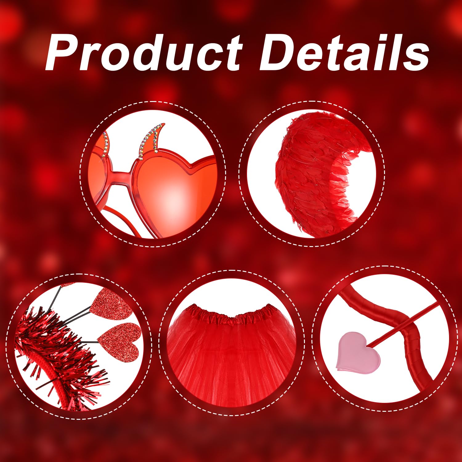 BOXOB 6pcs Valentines Day Costume for Cupid Costume Accessories Including Feather Wings, Cupid Bow and Arrow, Tutu - Image 3