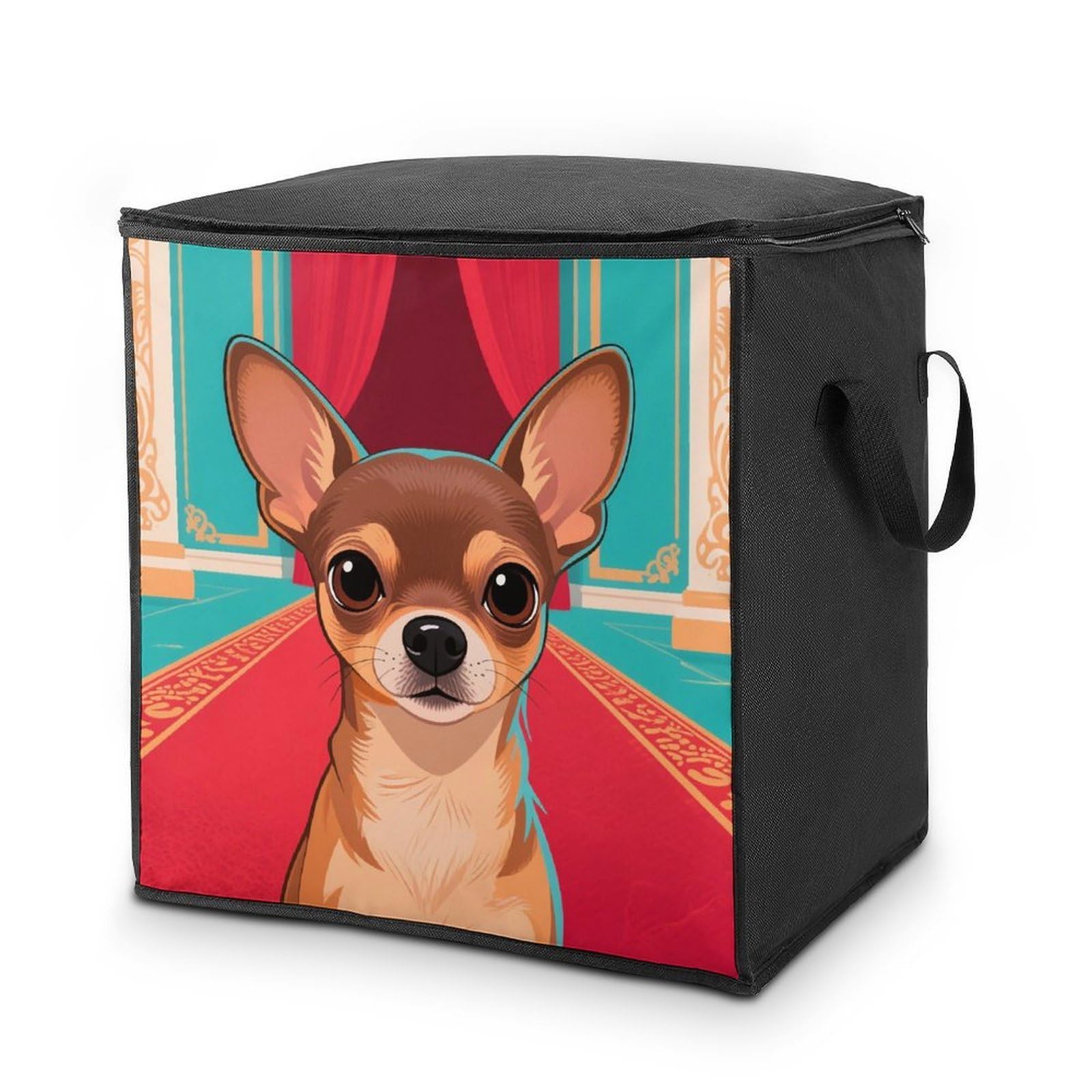 Chihuahua Large Storage Bags with Zippered Storage Organizers Bag Clothes Storages Bins with Lids Foldable Storages Containers with Reinforced Handles for Blanket Bedding