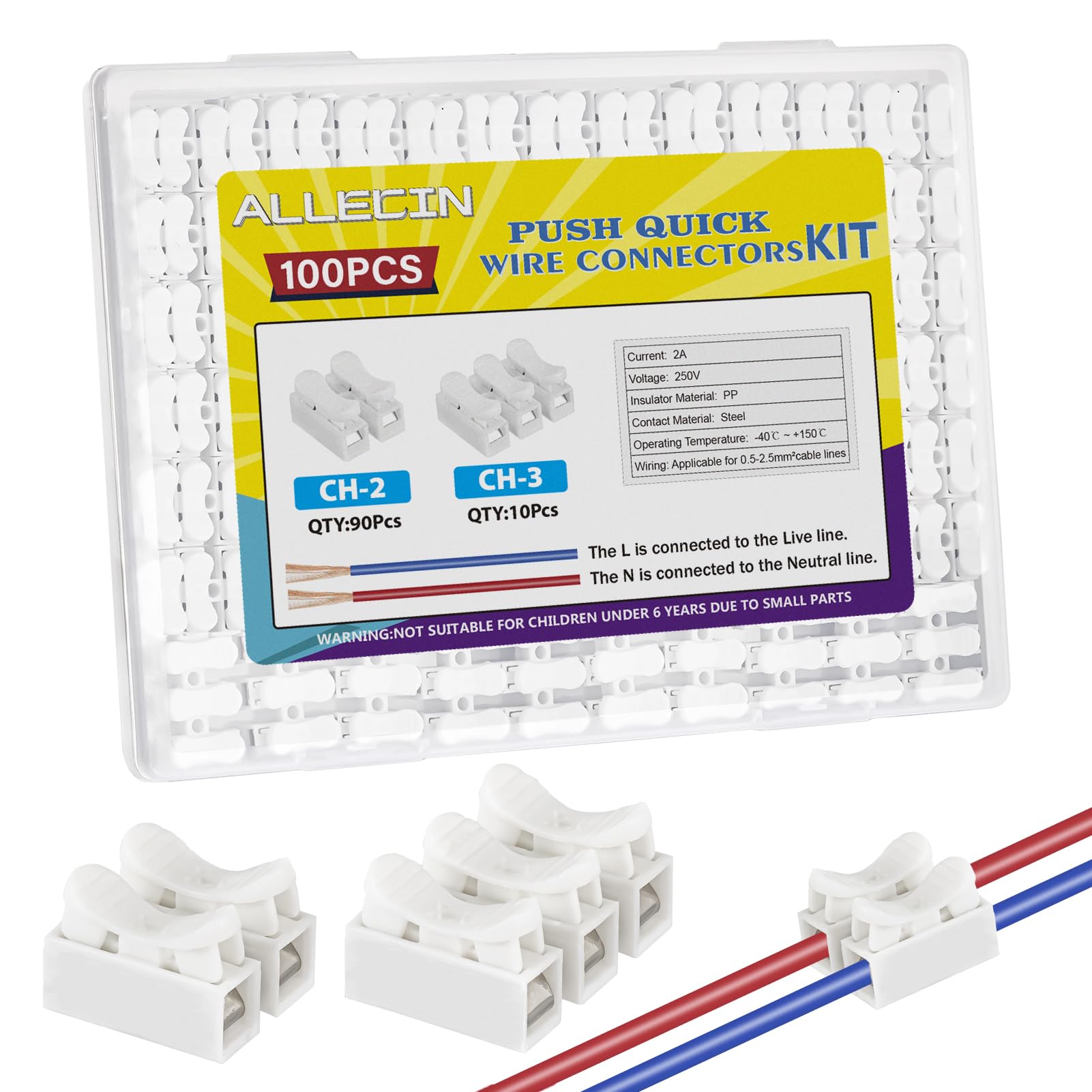 Heeucnon 100-Pack Push-In Cable Connectors – Non-Metallic Button Inserts For 1/2 Inch Knockouts, Easy Install