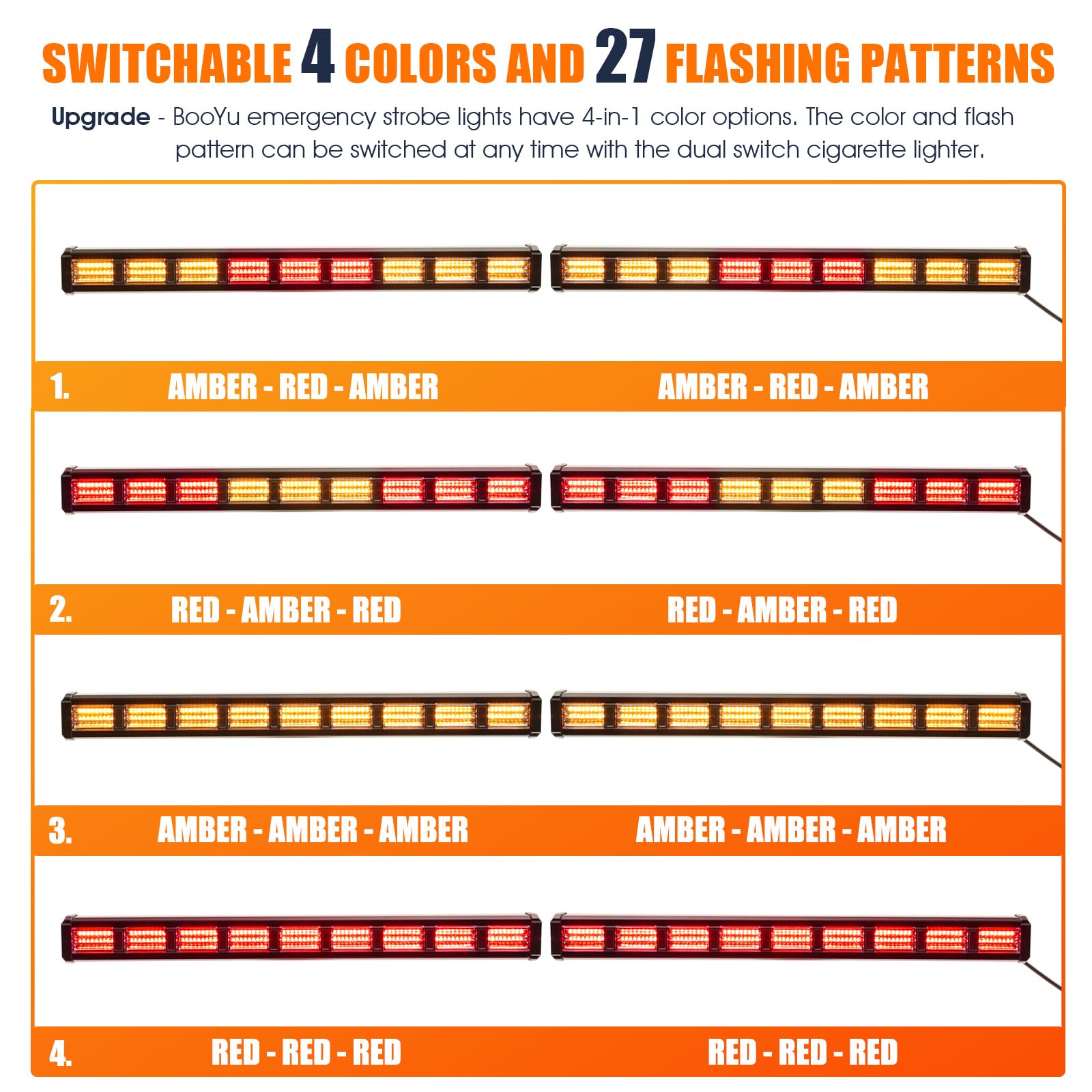 BooYu [Upgraded Switchable 4 Colors Emergency Strobe Traffic Advisor Light Bar 162 LED Windshield 2 in 1 Visor Safety Warning Hazard Flashing Lights for Firefighter Police Truck Vehicle (Amber/Red)