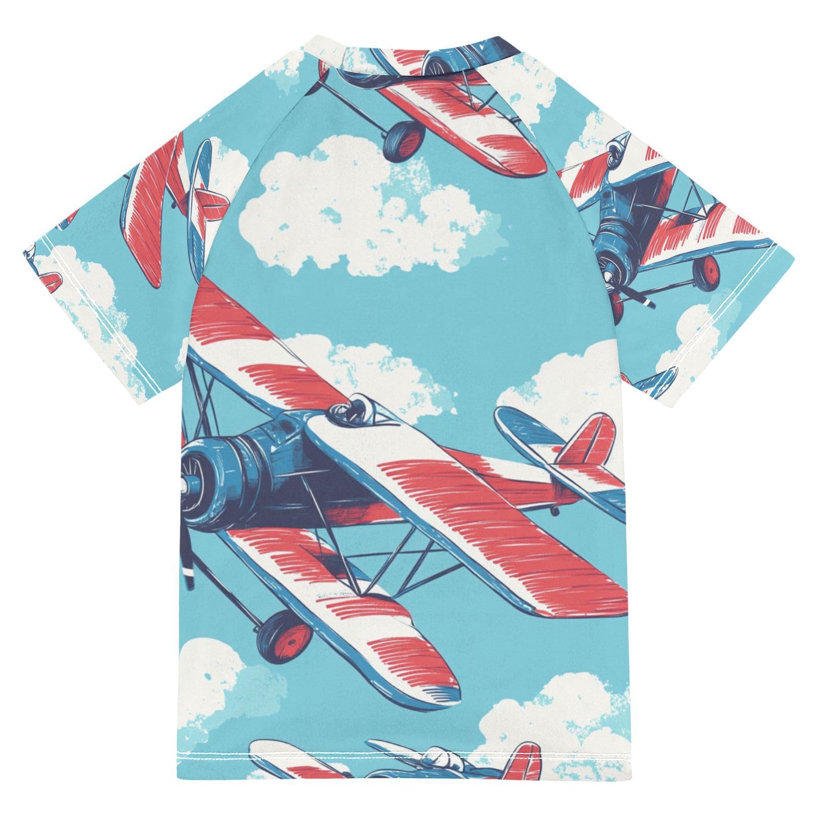 Jucciaco Boys Swimsuit Airplane Helicopter Sky Blue Sunscreen Kids Sun Rashguard Short Sleeve T-Shirts Swimwear Sets UPF 50+