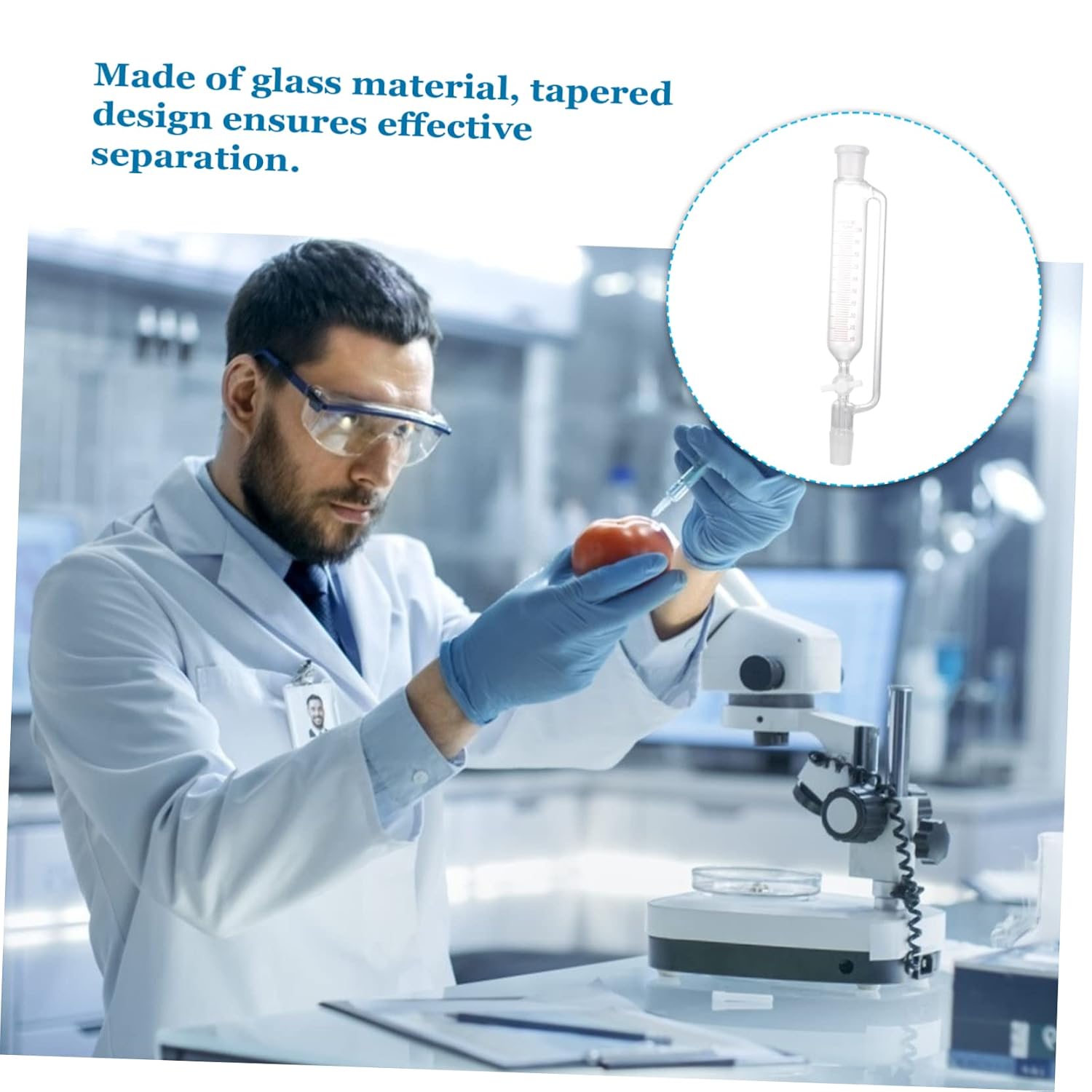 Glass Separatory Funnel Cylindrical Lab Distiller Device Chemical Resistant Tapered Design with Stopcock for Liquid Separation and Laboratory Use
