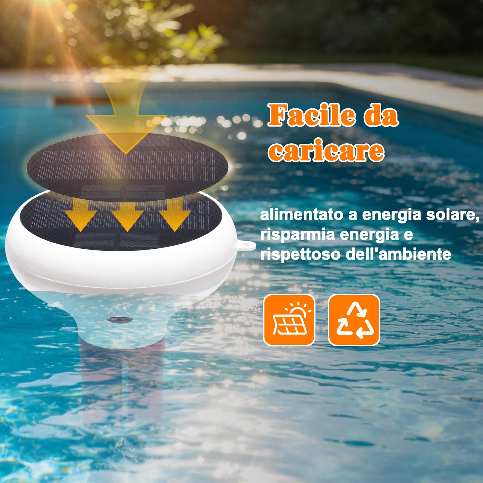 Monitor wifi per pH sale cloro della piscina, Intelligente tester 7 in 1 | Alimentazione solare; galleggiante, completamente impermeabile, app Tuya, istruzioni in inglese, video tutorial in francese