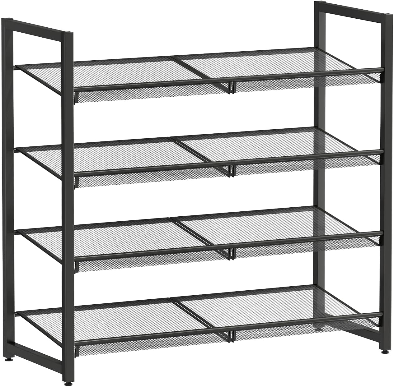 Metal Shoe Rack for Closet,entryway, 4-Tier Shoe Organizer, Adjustable Flat or Angled Shelves, Holds up to 20 Pairs Shoes, Black