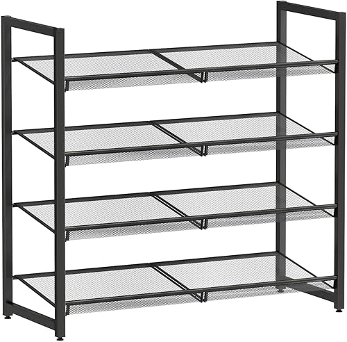 Zapatero de metal para armario, entrada, organizador de zapatos de 4 niveles, estantes planos o angulares ajustables, capacidad para hasta 20 pares