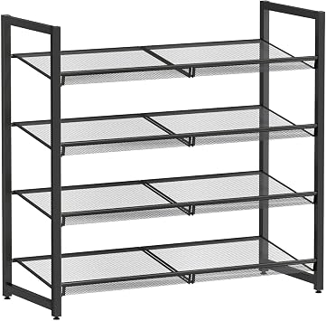 Metal Shoe Rack for Closet,entryway, 4-Tier Shoe Organizer, Adjustable Flat or Angled Shelves, Holds up to 20 Pairs Shoes, Black