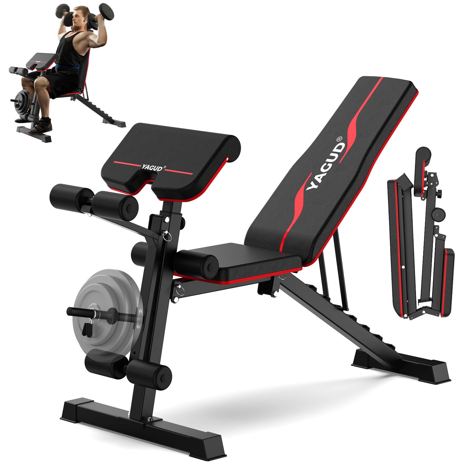 Adjustable Weight Bench, Bench Press for Full Body Workout, 880 Lbs Workout Bench for Home Gym with Barbell Rack, Strength Training Stable Incline Decline Bench with Leg Developer
