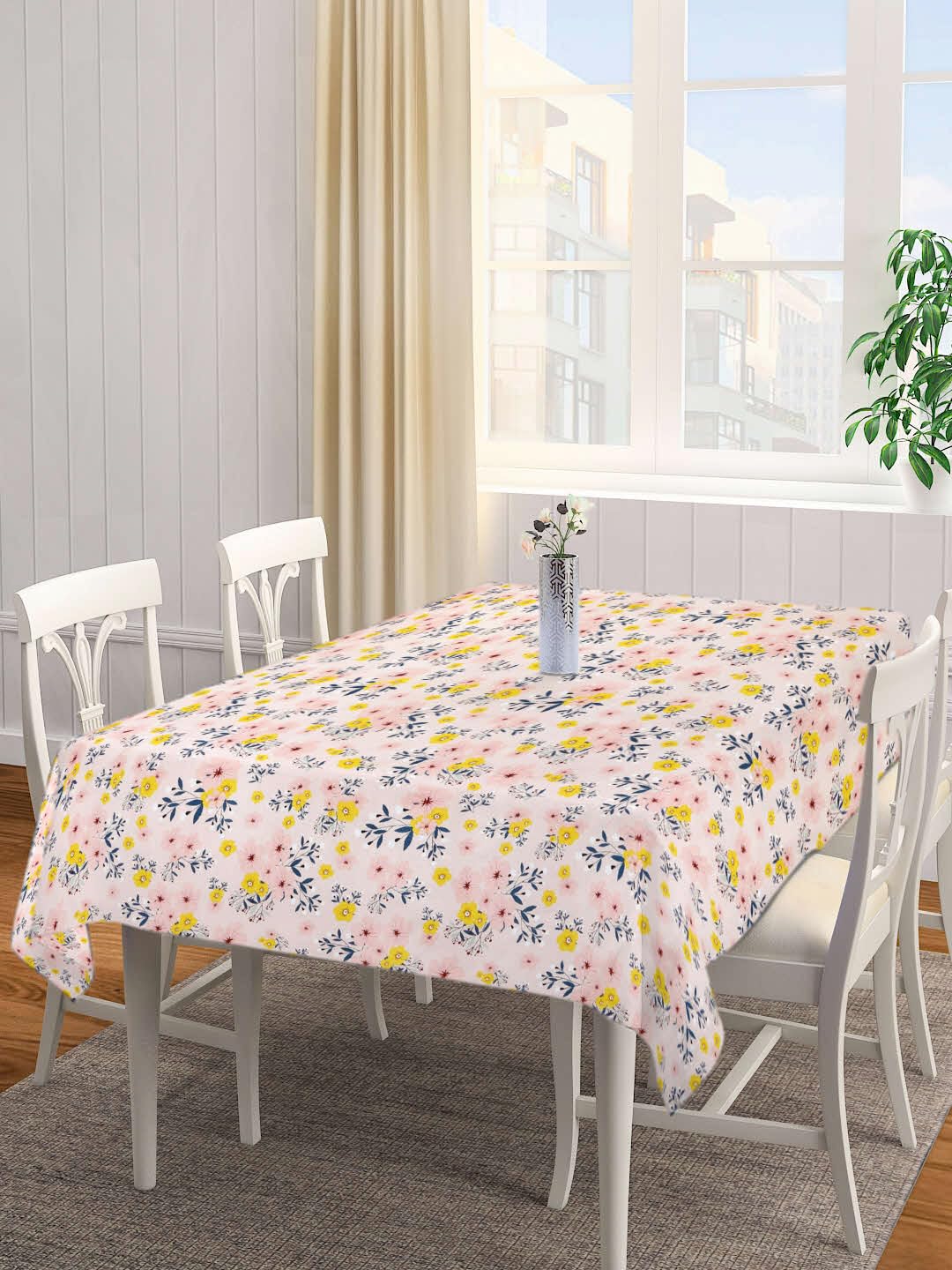 FABINALIV Multicolor Floral 300 TC Cotton Blend 6 Seater Table Cover (72X52 Inches) (FLTC-1032-Multi-S)