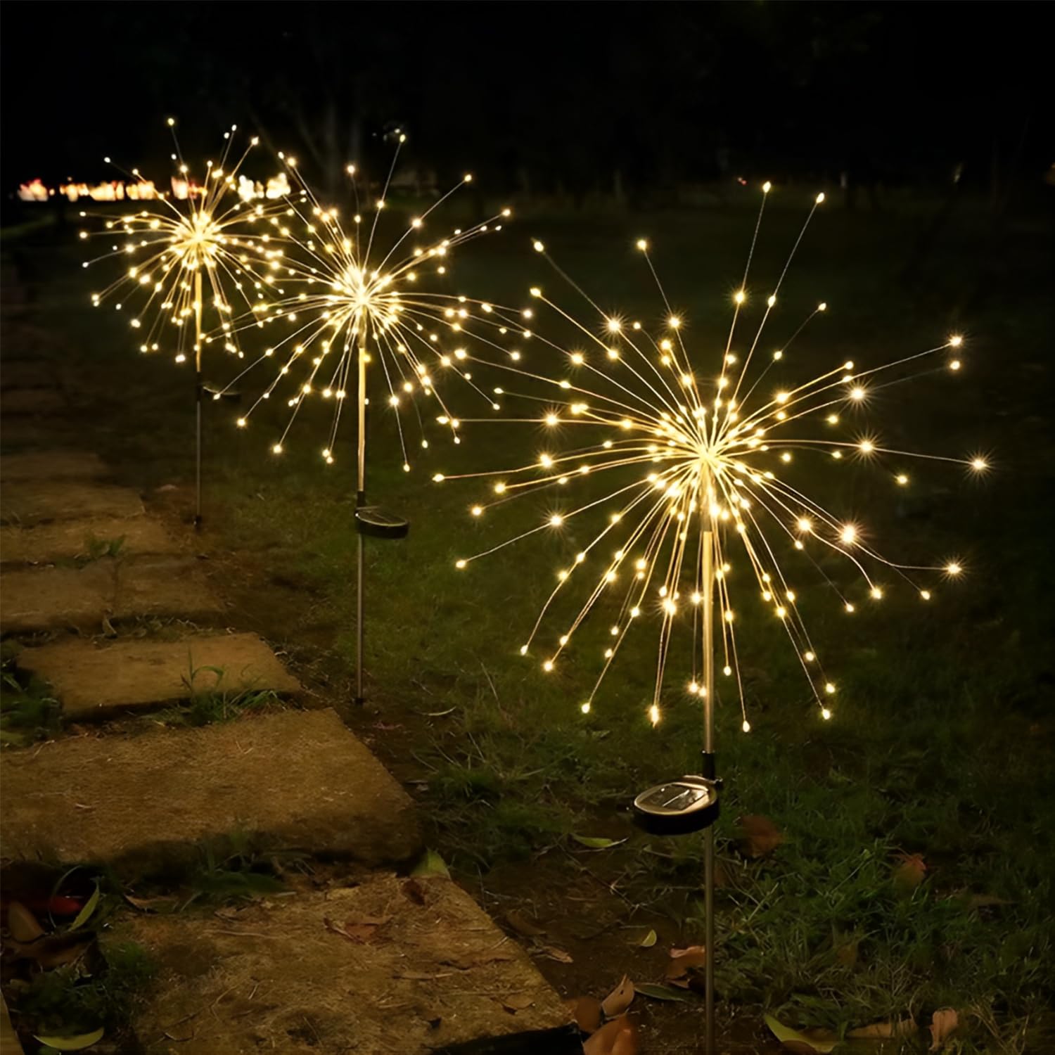 MOLVCE Gartendeko Solarleuchten für Außen, Solarfeuerwerk Gartenlichter 2 Stück 150 LED, Solar Feuerwerk Licht mit 8 Modi, Wasserdicht Solarlampen Feuerwerk für Garten,Rasen,Terrasse, Warmweiß