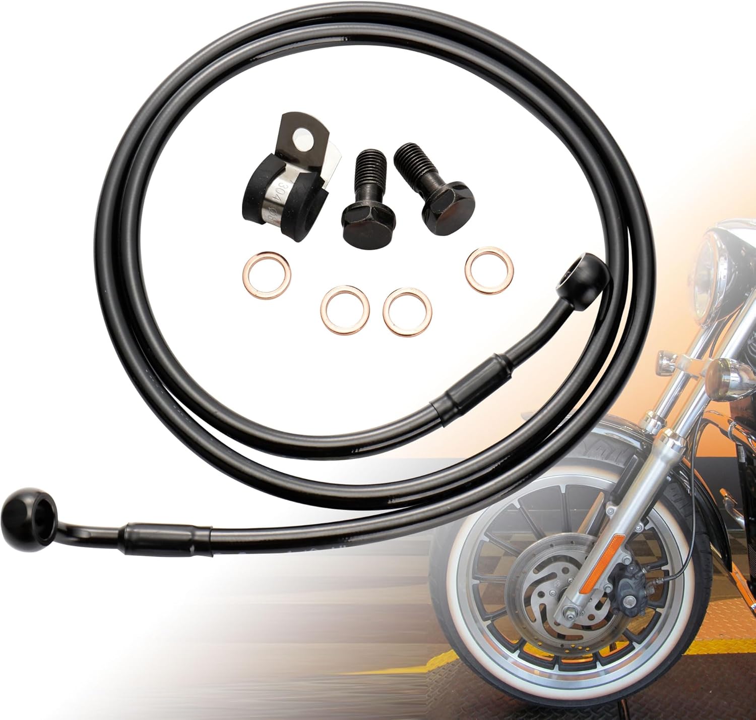 18"-20" Ape Hanger Sportster/Softail Front Brake Line Extended Hydraulic Hose Black Vinyl Steel Braided for 2004-up Harley Iron XL883/1200 & 2018-up Softail non-ABS