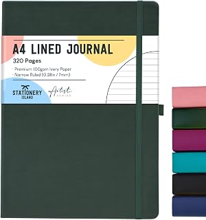 STATIONERY ISLAND A4 liniertes Notizbuch, 320 Seiten dickes liniertes Tagebuch, Hardcover mit 100 g/m² zum Schreiben, Arbeiten, Lernen, Tagebuch, Tanne