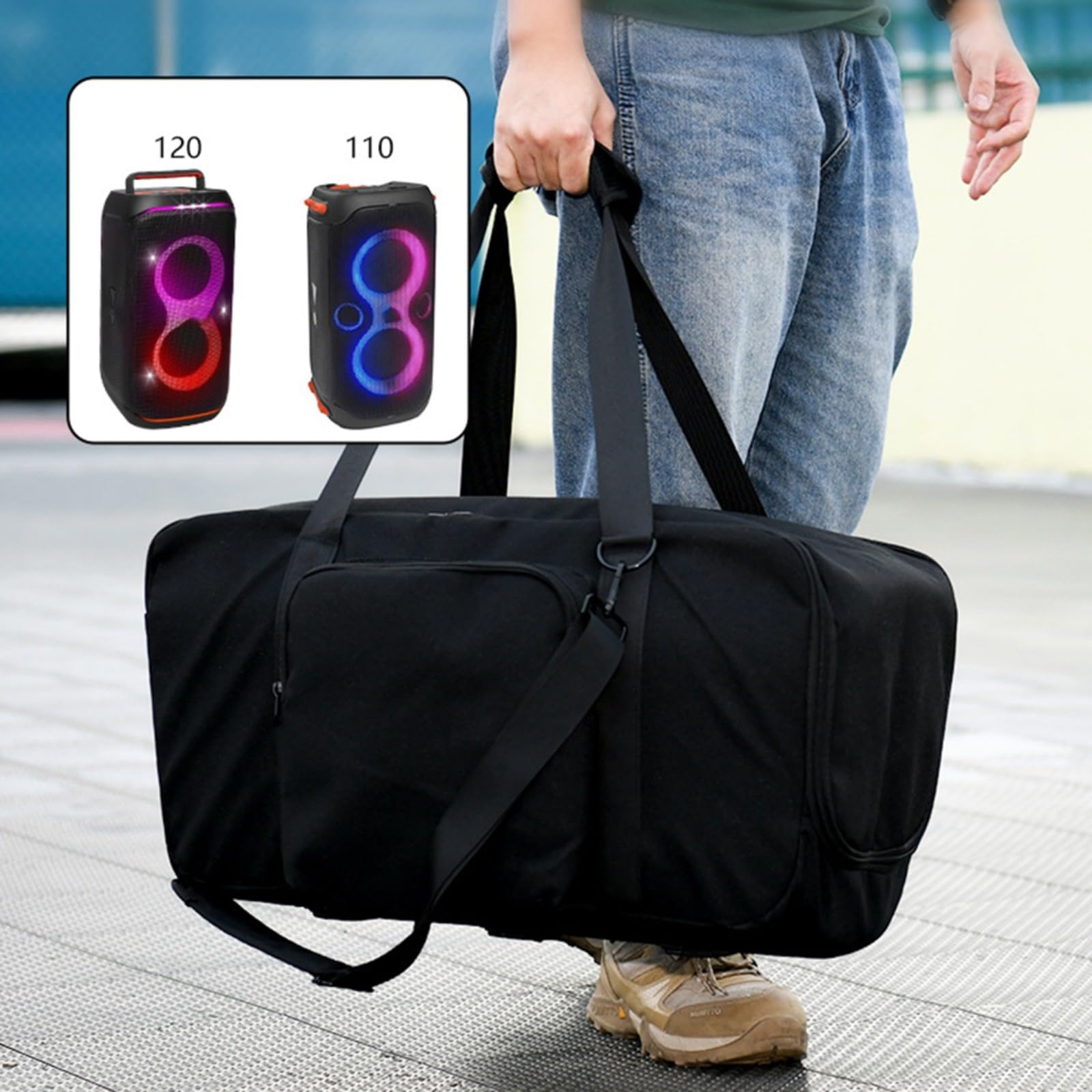 Custodia in nylon per altoparlanti PartyBox Club 120/110, borsa tote portatile con cinghie per zaino per viaggi ed eventi, custodia nera 54 x 27 x 31 cm