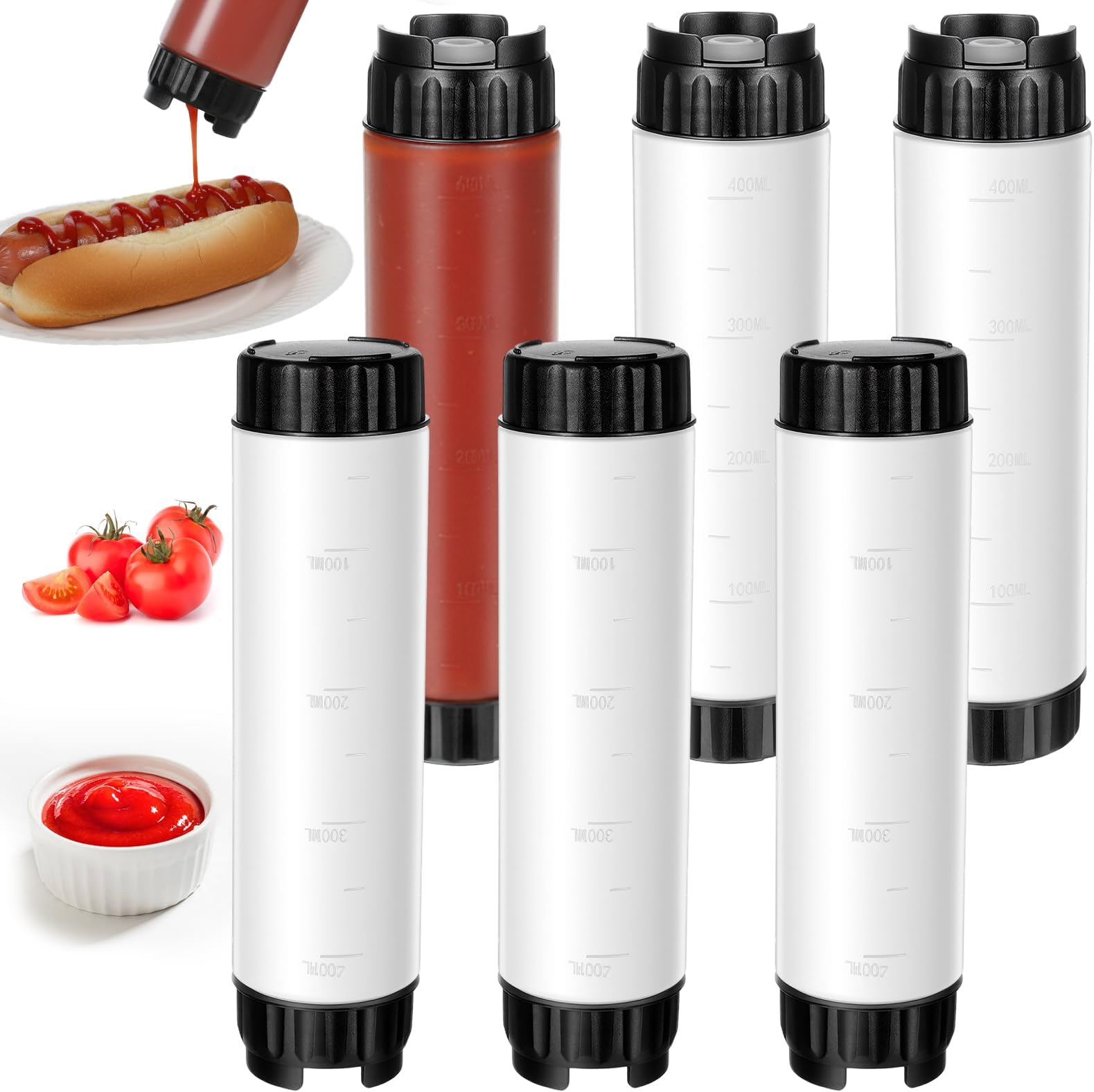 6 Pcs Inverted Ketchup Squeeze Bottle 16 Oz Refillable Condiment Squeeze Bottles Plastic Sauce Bottles Squeezes Tip Large Valve Dispenser for Restaurants, Food Trucks, Pancake Salad Squirt (Black)