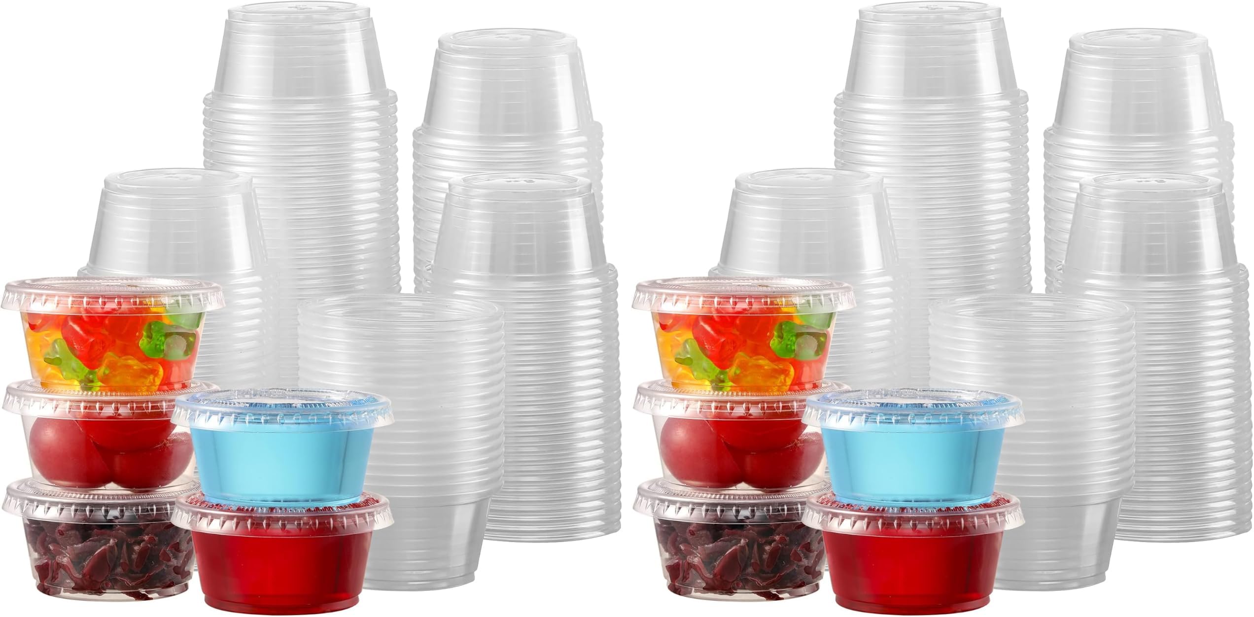 VITEVER 130 sets - 2 oz Jello Shot Cups, Small Plastic Containers with Lids, Airtight and Stackable Portion Cups, Salad Dressing Container, Dipping Sauce Cups, Condiment Cups