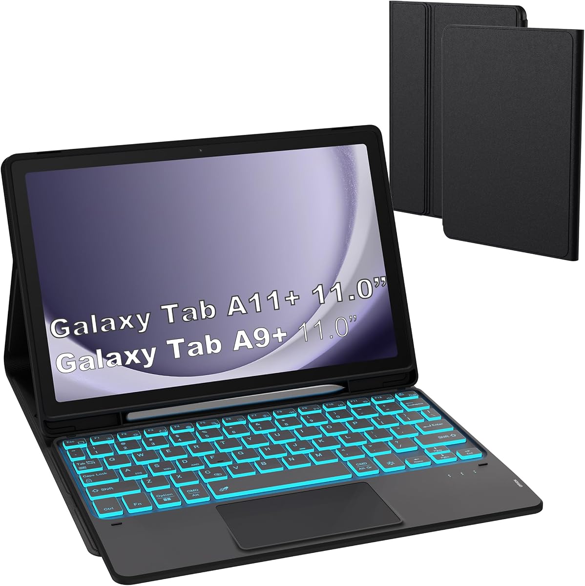for Galaxy Tab A9+ / A11+ 11 inch Case with Keyboard - 7 Color Backlit Detachable Tablet Keyboard Cover with Touchpad - Galaxy Tab A9 Plus 11"/ A11 Plus Samsung Keyboard Case with s Pen Holder Black