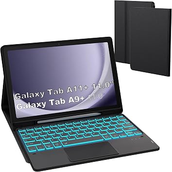for Galaxy Tab A9+ 11 inch Case with Keyboard - 7 Color Backlit Detachable Tablet Keyboard Cover with Touchpad - Galaxy Tab A9 Plus 11" 2023 Samsung Keyboard Case with Pen Holder Black