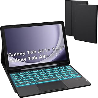 for Galaxy Tab A9+ / A11+ 11 inch Case with Keyboard - 7 Color Backlit Detachable Tablet Keyboard Cover with Touchpad - Galaxy Tab A9 Plus 11"/ A11 Plus Samsung Keyboard Case with s Pen Holder Black