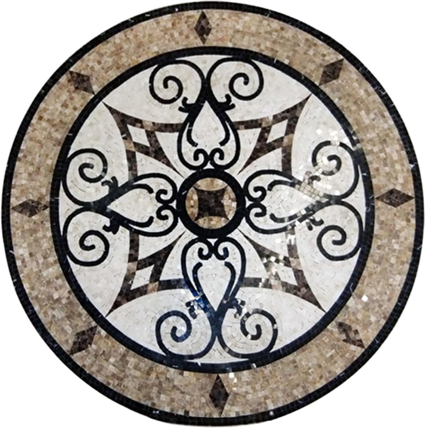 Handmade Round Marble Mosaic Wall Art – Natural Stone Decorative Floor Inlay – Hand-Cut Artisan Mosaic Design