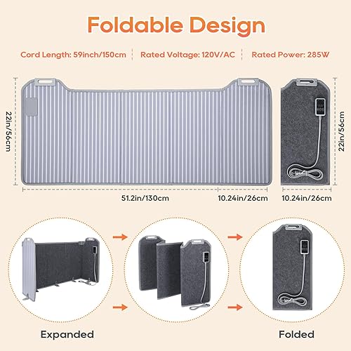 Miniatura 8 de Calentador para debajo del escritorio para oficina, calentador de pies plegable para debajo del escritorio con temporizador de 12 horas y 8 niveles