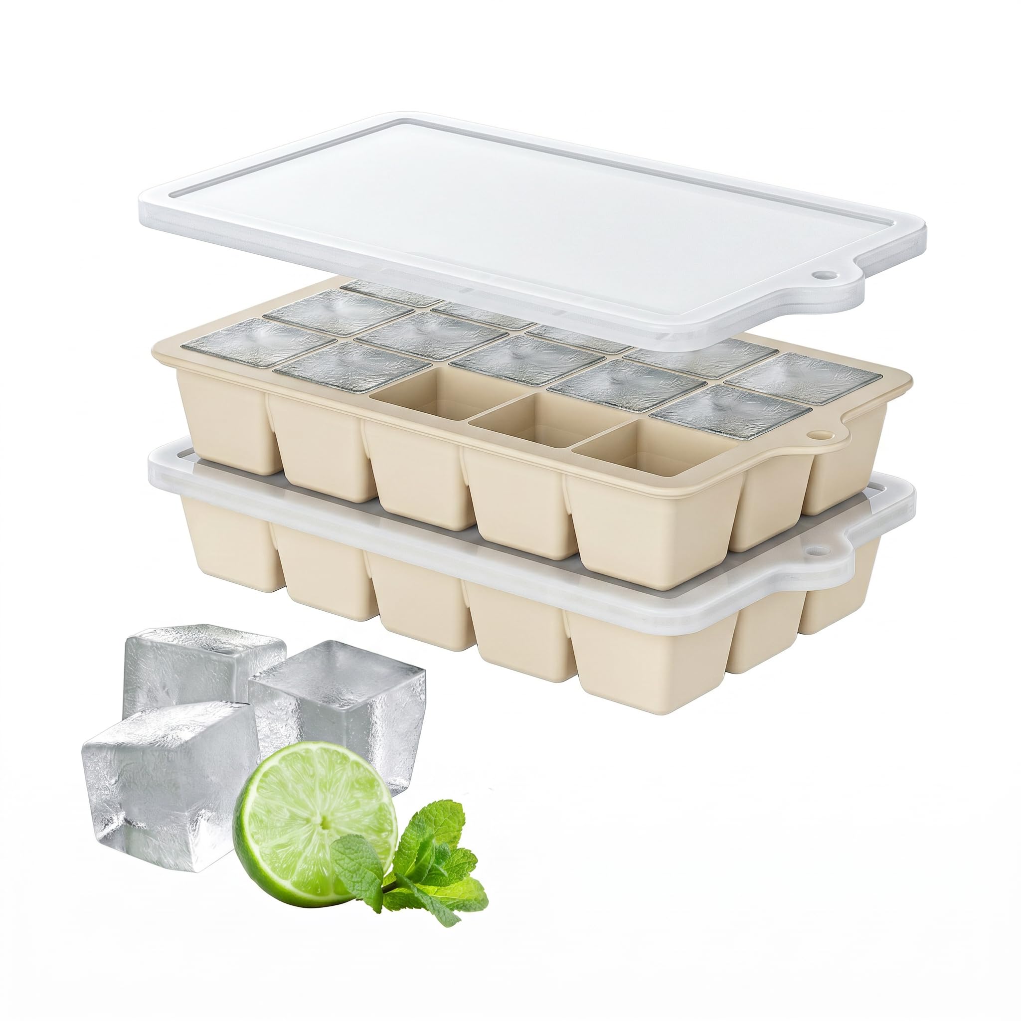 Silicone Ice Cube Tray 2 Pack, HANCELANT Ice Cube Mold, Ice Trays for Freezer with Lid for Whiskey, Cocktail, Drinks and Food, Freezer, BPA Free, Easy Release