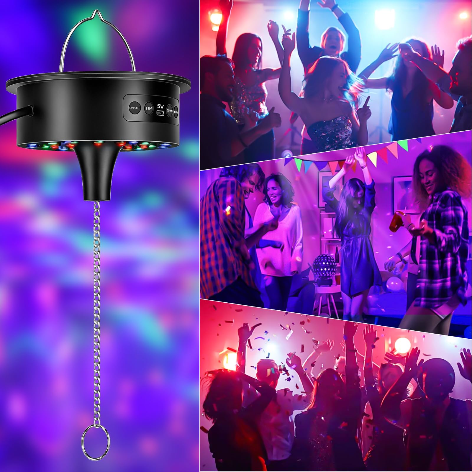Motor de bola de discoteca con luz LED, motor giratorio de espejo con control remoto, luz de discoteca de 30 perlas LED, velocidad ajustable, accionamiento silencioso para bola de discoteca