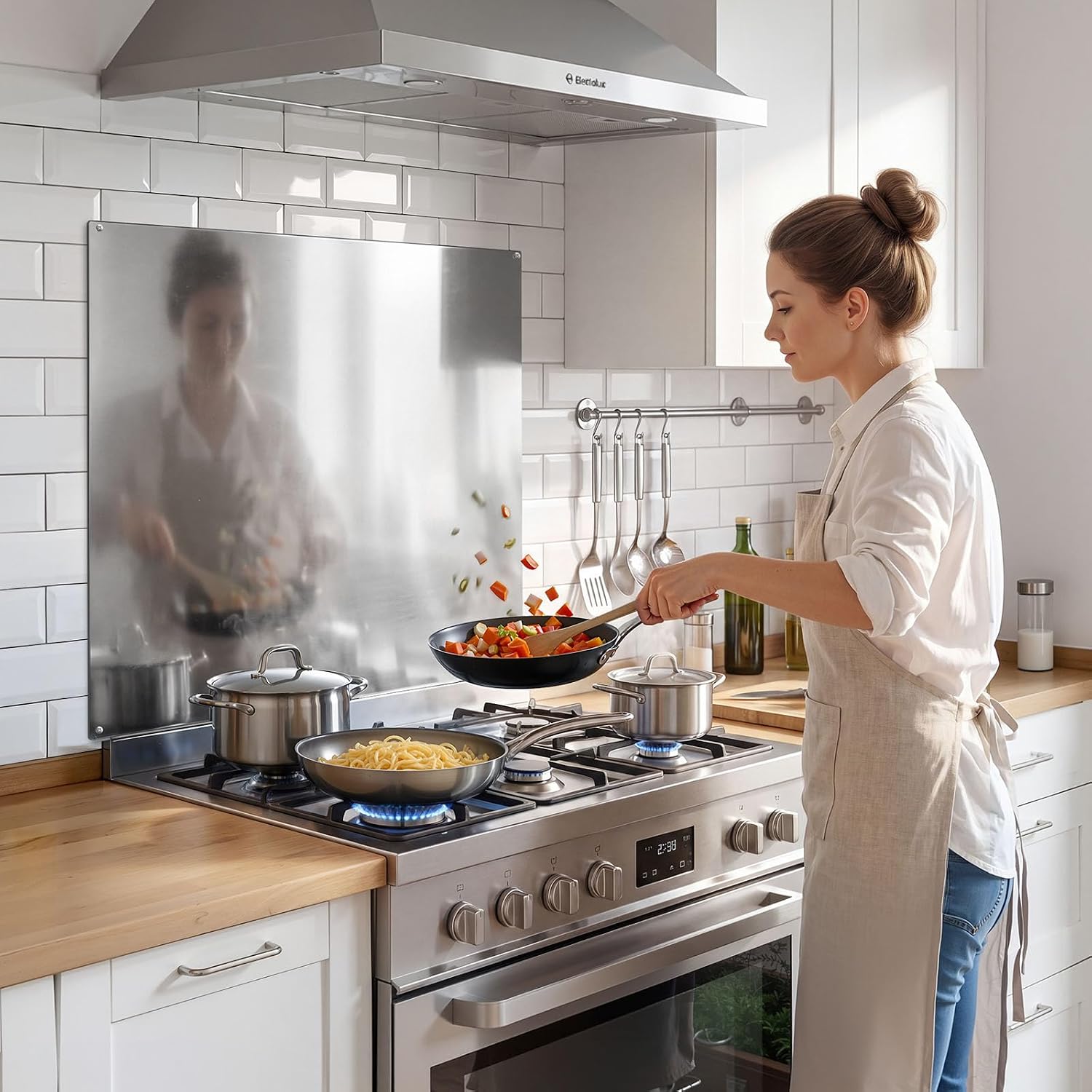 VEVOR 30" x 30" Stainless Steel Backsplash for Stove, Ultra Flat Splatter Guard, Wall Shield Range Hood Backsplash, Easy Clean Kitchen Wall Metal Panel, Pre-Drilled Holes for Easy Installation, Silver
