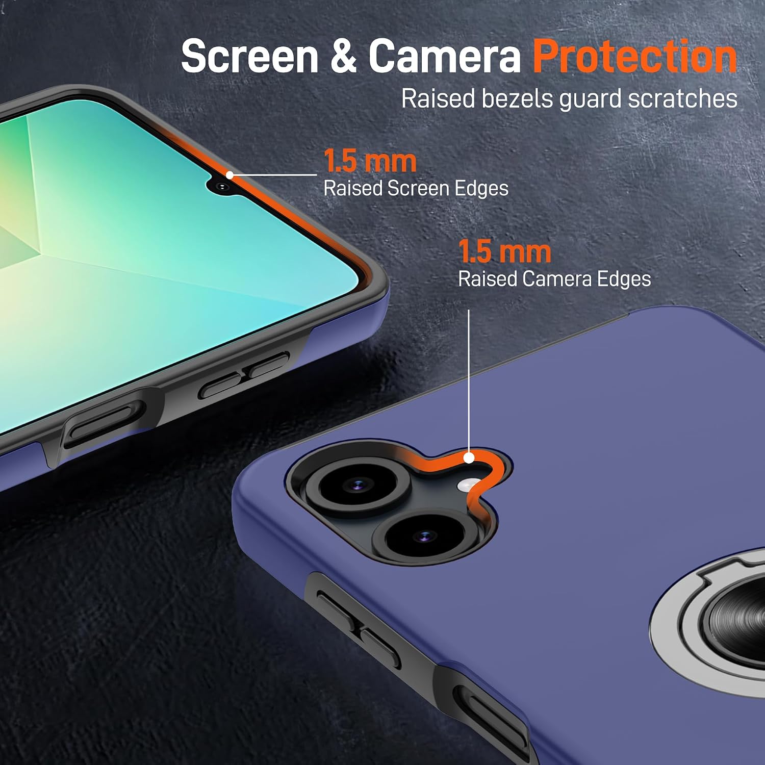 Gritup for Galaxy A06 Case with HD Screen Protector×2,Shockproof Phone Case with 360° Magnetic Ring Holder Kickstand Phone Case for Galaxy A06,Blue image 2