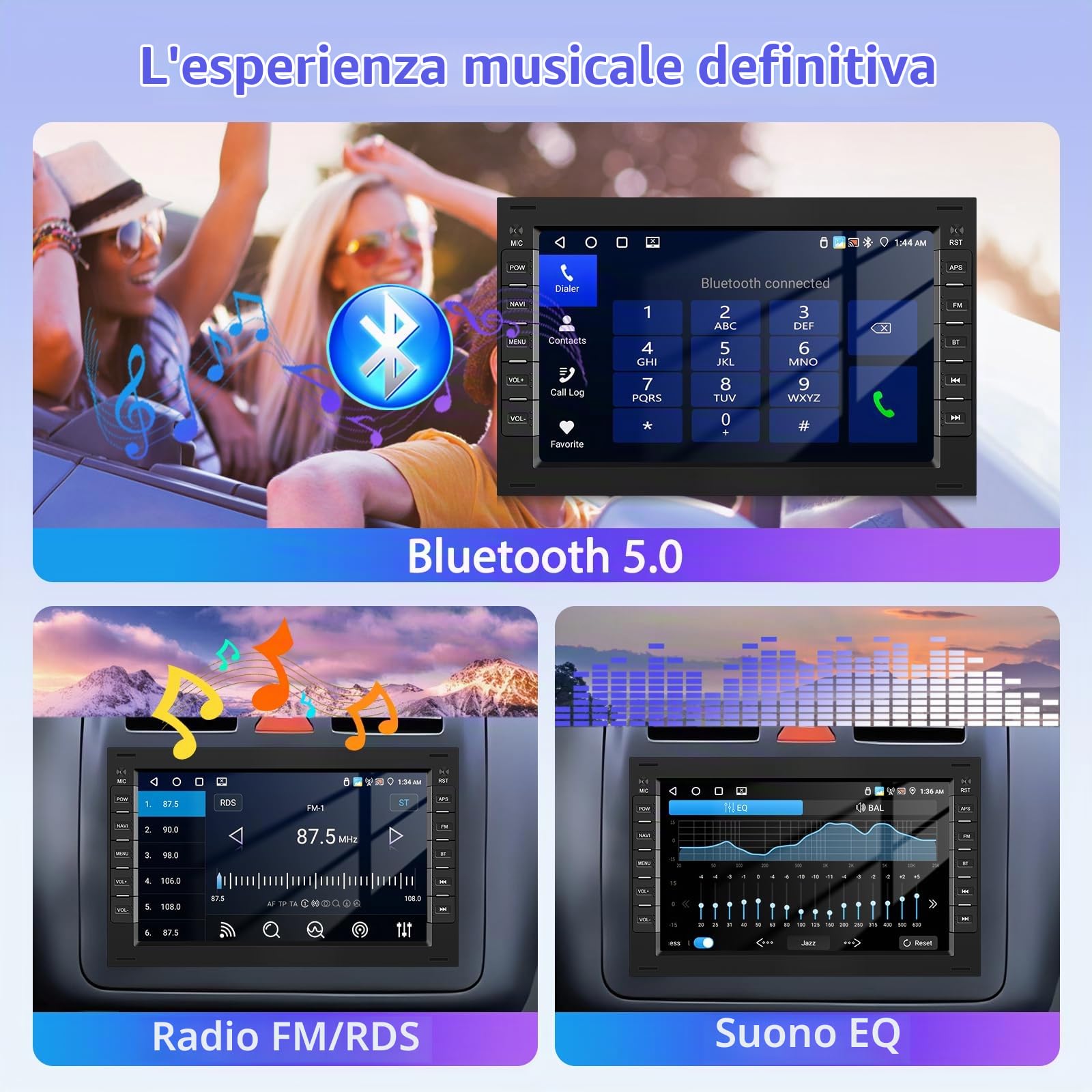 [4G+64G] Autoradio Motorsi Android 15 per Volkswagen/Polo/Passat/VW Golf 5 6, schermo touch HD da 7'', autoradio wireless Carplay con GPS, Android Auto, USB, FM/RDS, EQ, telecamera per la retromarcia.
