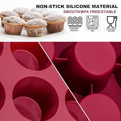 Miniatura 5 de Nalchios Molde de silicona para magdalenas, 12 tazas de chocolate profundo, moldes de silicona antiadherentes, sin BPA, aptos para lavavajillas y