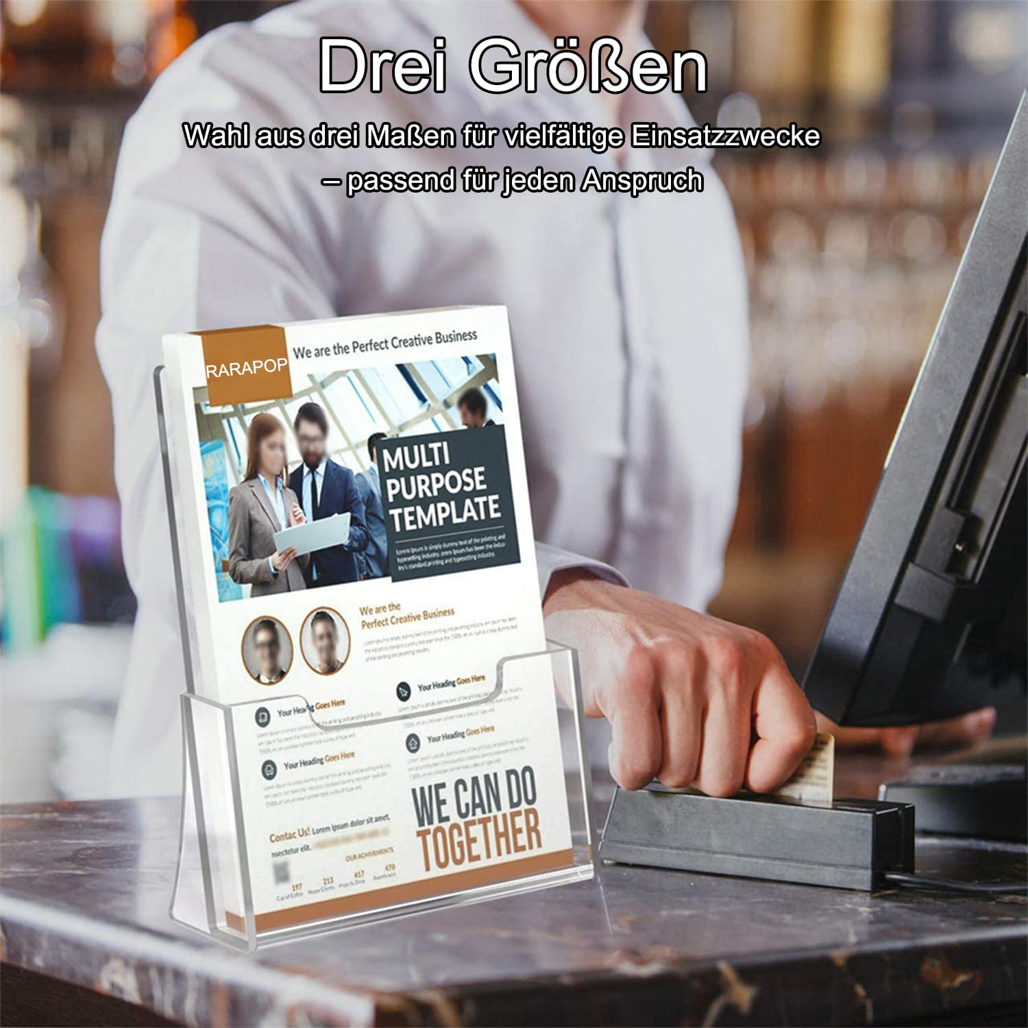 Rarapop Acryl-Broschürenständer freistehend, 2er-Set: Klarer Flyer- und Prospekthalter für Menüs, Zeitschriften und Werbung auf der Theke (A4)