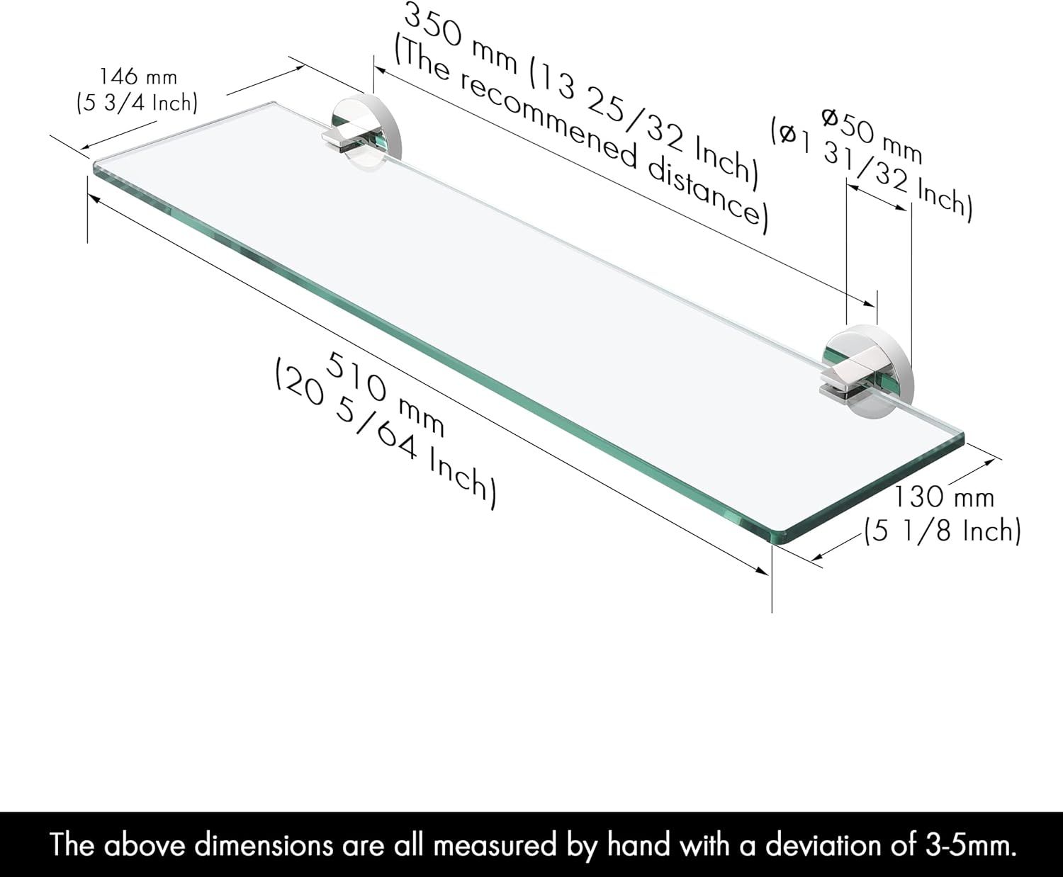 KES Bathroom Glass Shelf, 20.1 Inches Shelves for Bathroom with Tempered Glass Floating Shelves Bathroom Wall Mount SUS 304 Stainless Steel Polished Chrome, A2024S51 : Tools & Home Improvement