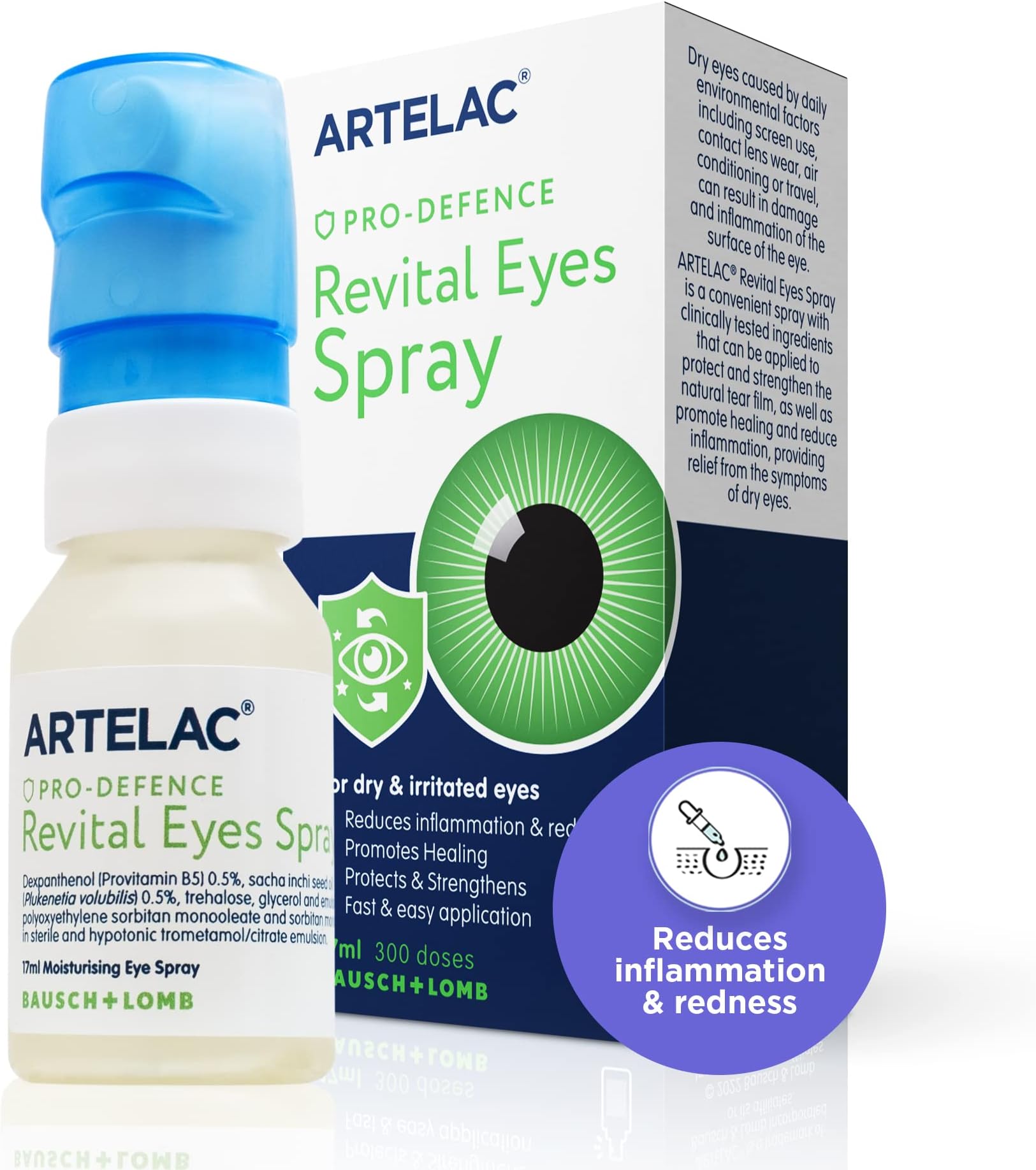 Artelac Revital Eyes Spray, Pro Defence Dry Eye Spray, Irritation, Inflammation and Redness, Preservative Free Eye Mist - Long Lasting Relief, Contact Lens Friendly, 17ml