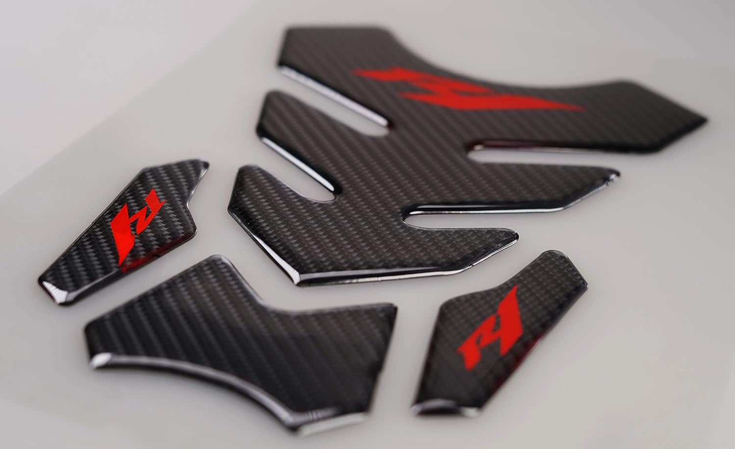 5D Real Carbon, Motorcycle Gas Tank Protector, Tank Pad Sticker, Tank Cap, Fuel Cap Decal, Top Clamp Triple Tree Pad with Keychain for R1, 4 Pcs Per Set