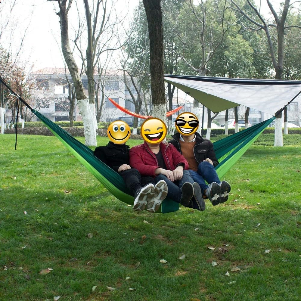 hamaki podróżne Przenośny nylonowy materiał spadochronowy o pojedynczym i podwójnym rozmiarze Outdoor Camping Piesze wycieczki Hamak ogrodowy(Double brown green 2)
