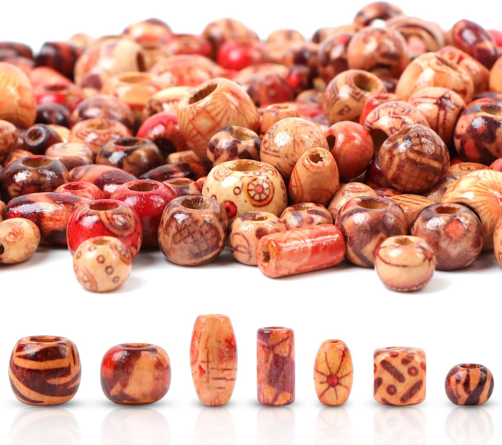 LLMSIX 130PCS Wooden Spacer Beads, Large Hole Dreadlock Hair Braid