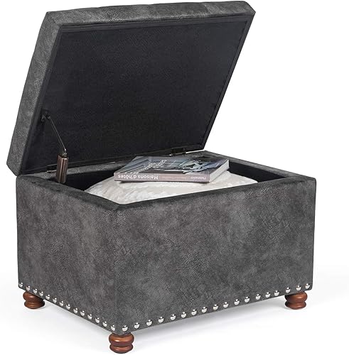 Miniatura 2 de Joveco Otomana rectangular de 24 pulgadas con almacenamiento para sala de estar, banco de almacenamiento tapizado, taburete y asiento con tapa