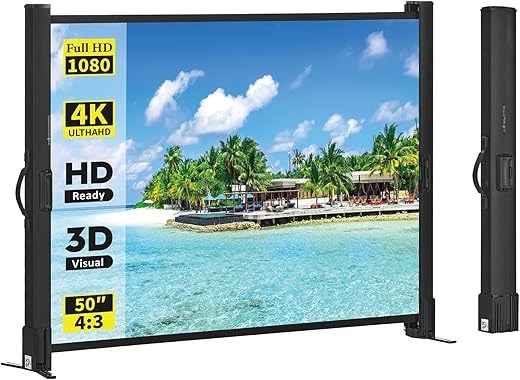 Portable Projector Screen with Stand, 50 Inch 4:3, Outdoor Projector Screen, Lightweight and Retractable, 1.2 High Gain Wrinkle-Free Video Projection Screens, for Home Cinema, Meeting Presentation.