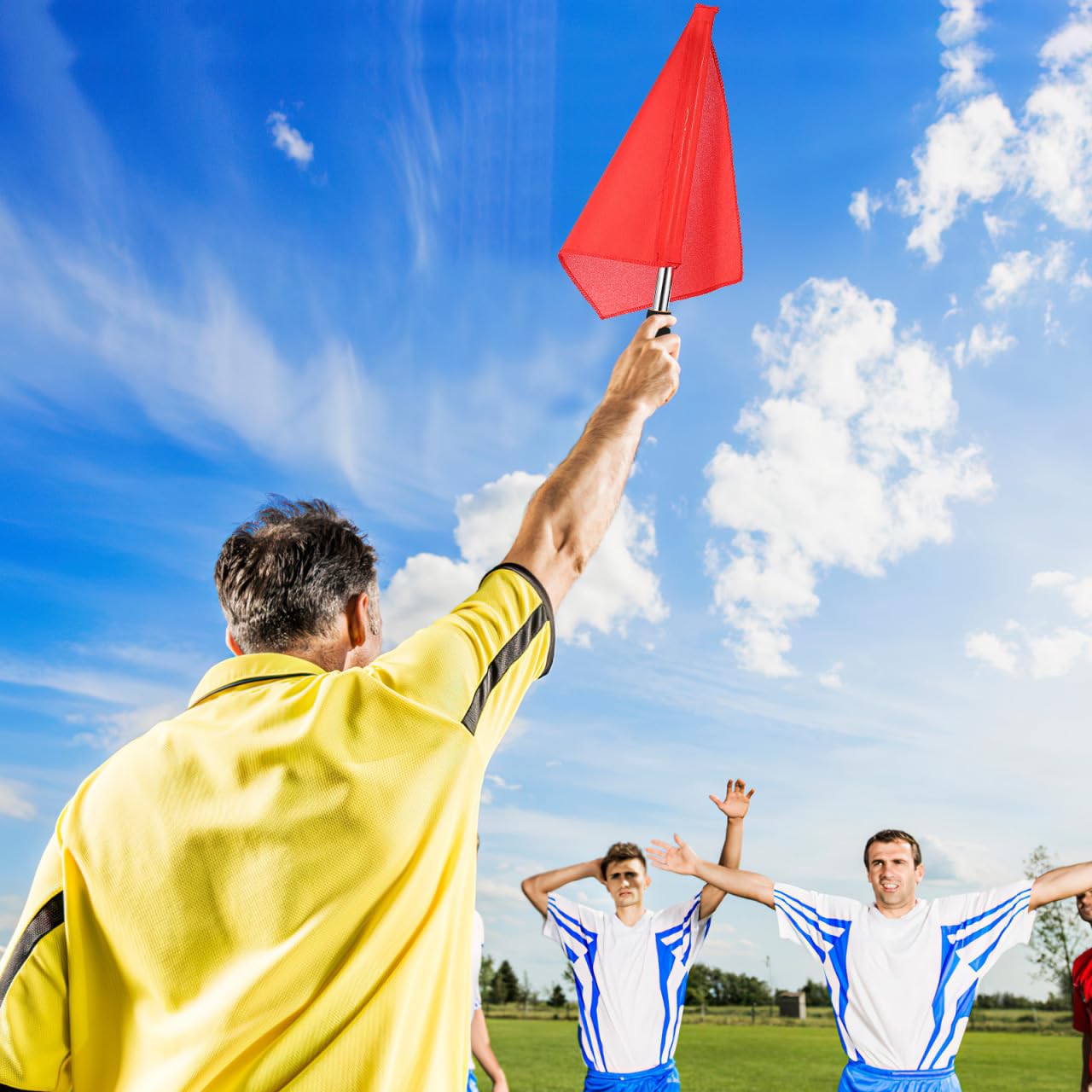 SUPVOX 4 banderas de árbitro con postes de mano, banderas de señal pequeñas para partidos de fútbol, banderas de juez de línea deportiva, rojo y verde