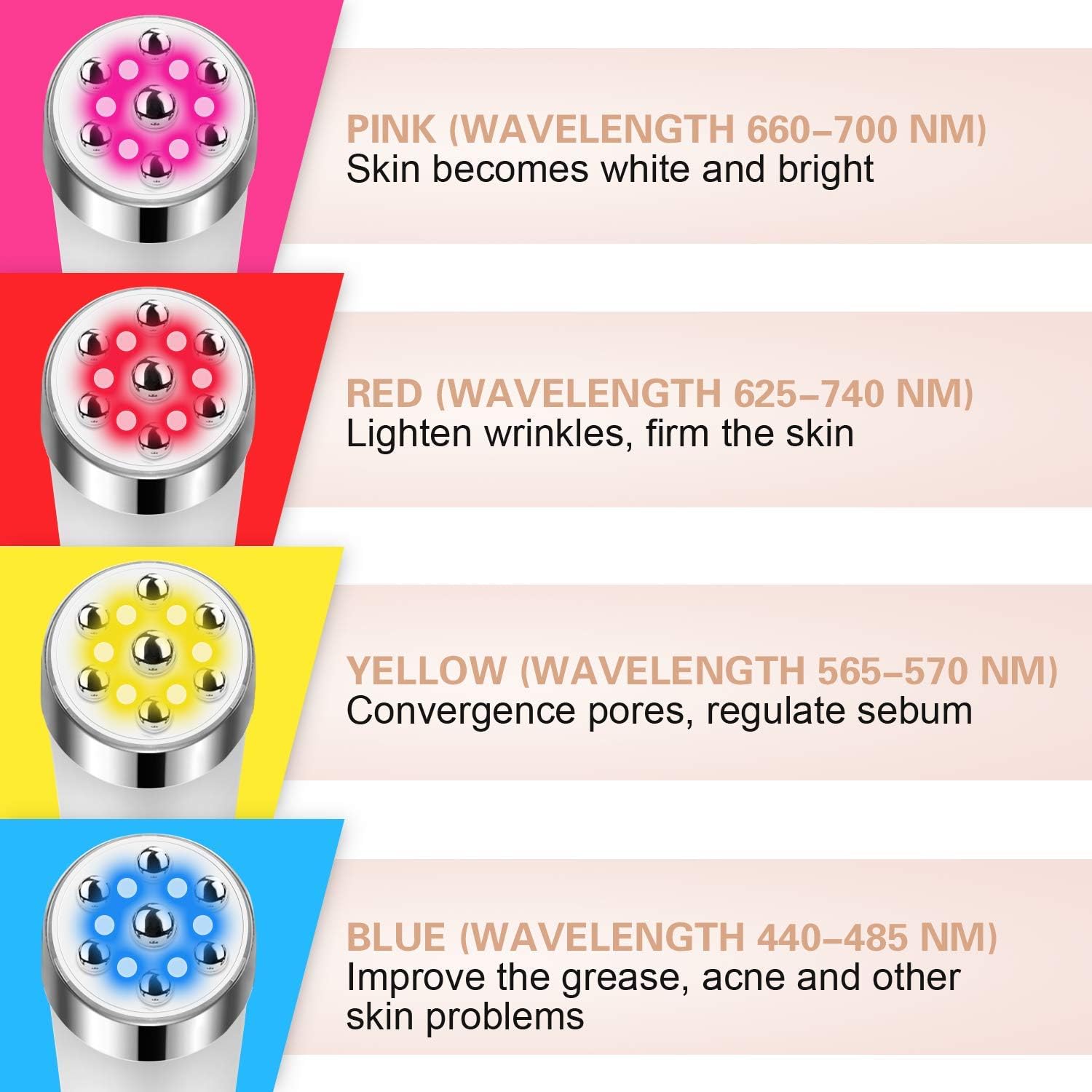 Facial Massager Face Massage Device - 4 Color LED Light Treatments Handy Electric High Frequency and Vibration Machine Strengthening Elasticity Modifying Wrinkles Sensitive Skin Care Product White : Beauty & Personal Care