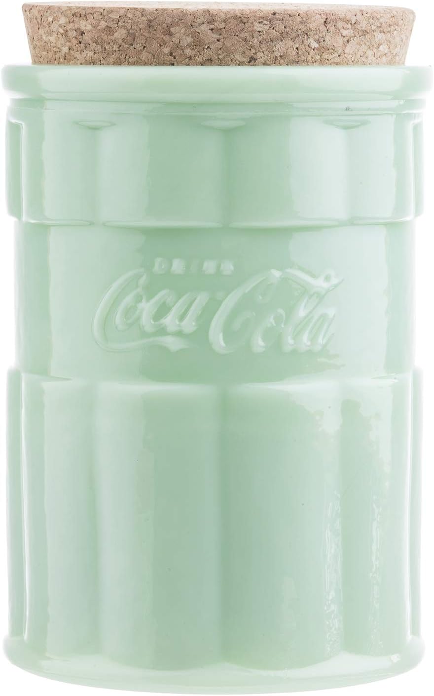 TableCraft's Coca-Cola Jadeite Medium Canister with Lid 4.5x 4.5x 7'', Green