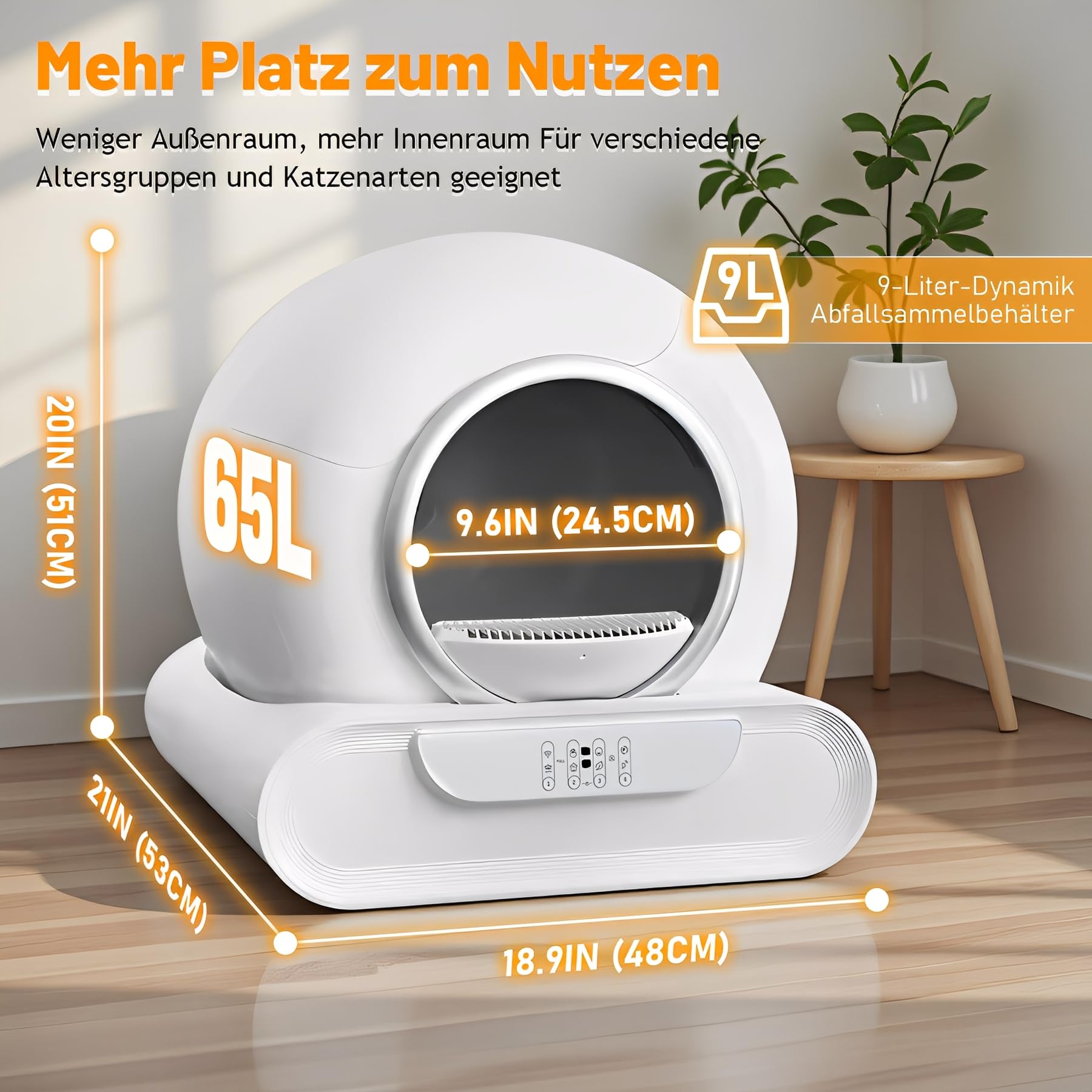 Lettiera Gatto Autopulente, Lettiera Automatica per Gatti, Capacità 65 Litri + 9 Litri, Rimozione Efficiente Degli Odori Sgradevoli, Controllo app, Lettiera Gatto Automatica Più Gatti