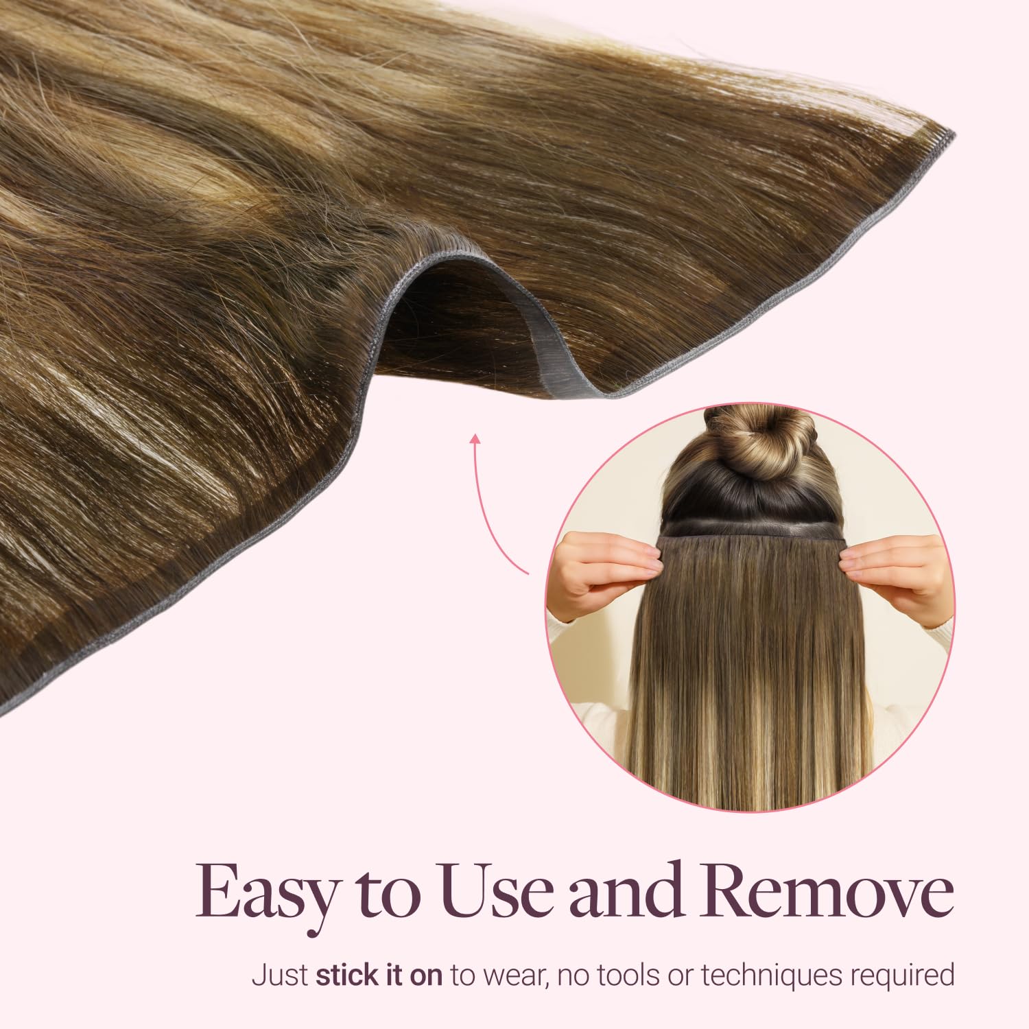 GOO GOO Tape Hair Extensions, Weft Hair Extensions Real Human Hair, 16inch 50g, 4/27/4 Balayage Chocolate Brown to Caramel Blonde - Image 3