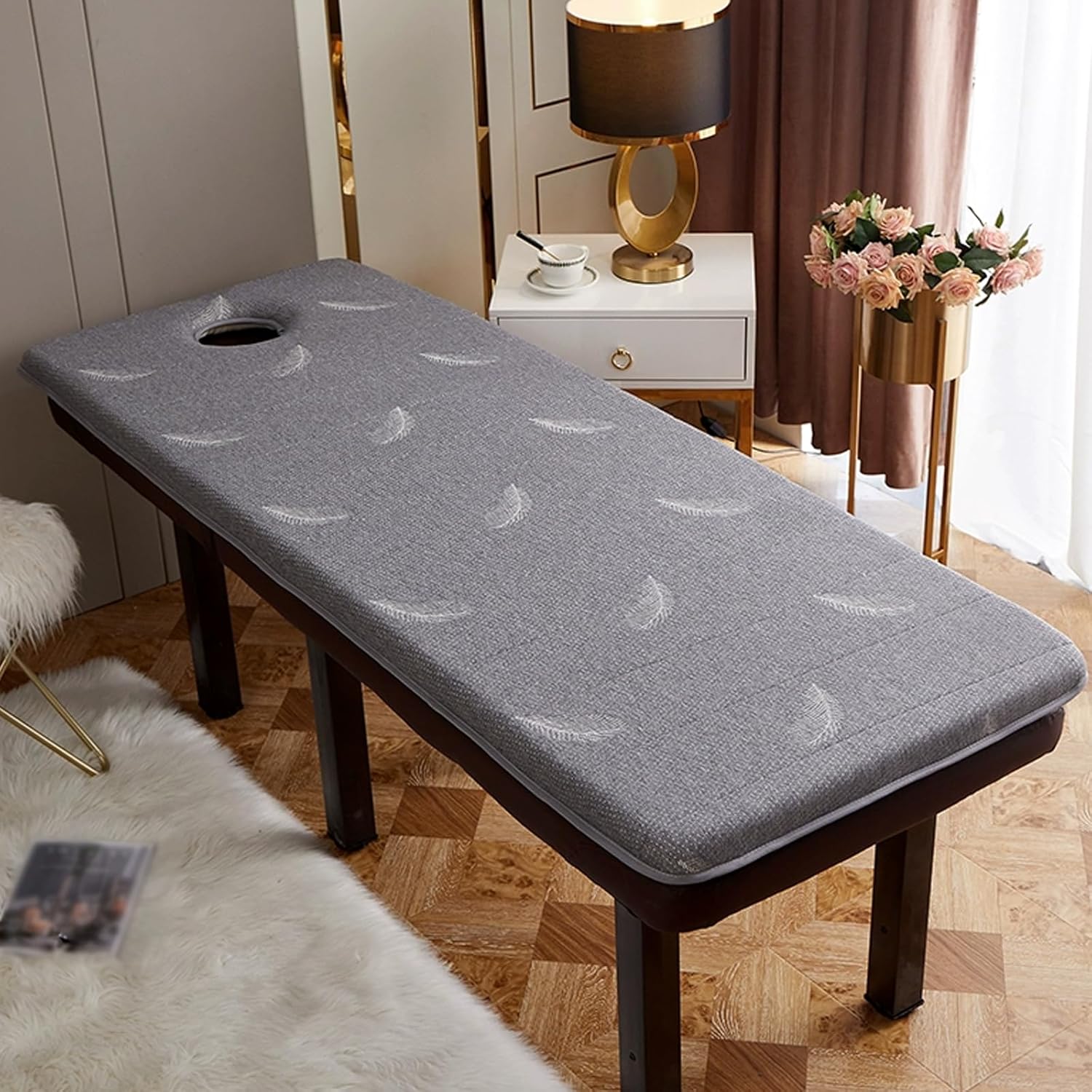 Spa Bed Mattress Pad, Latex Memory Foam Mattress Topper, Thicken 2.4IN Beauty Salon Lash Bed Cushion with Elastic Strap, Massage Accessories White 31.5x74.8in(T)