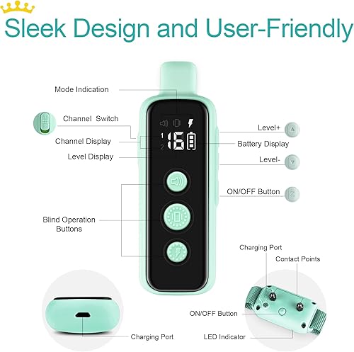 Miniatura 7 de Bousnic Collar de choque para perros Collar de entrenamiento eléctrico impermeable recargable con control remoto para perros pequeños, medianos y