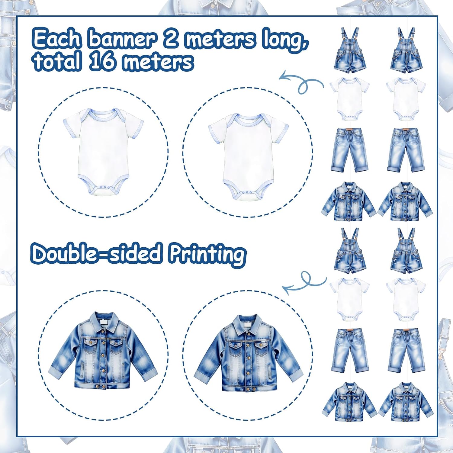 Jollyboom Blue Jean Denim Baby Shower Decorations, 8pcs a Little Denim Baby is On The Way Decorations Hanging Dot Garland Banner Streamer for Blue Jean Clothes Pregnancy Gift