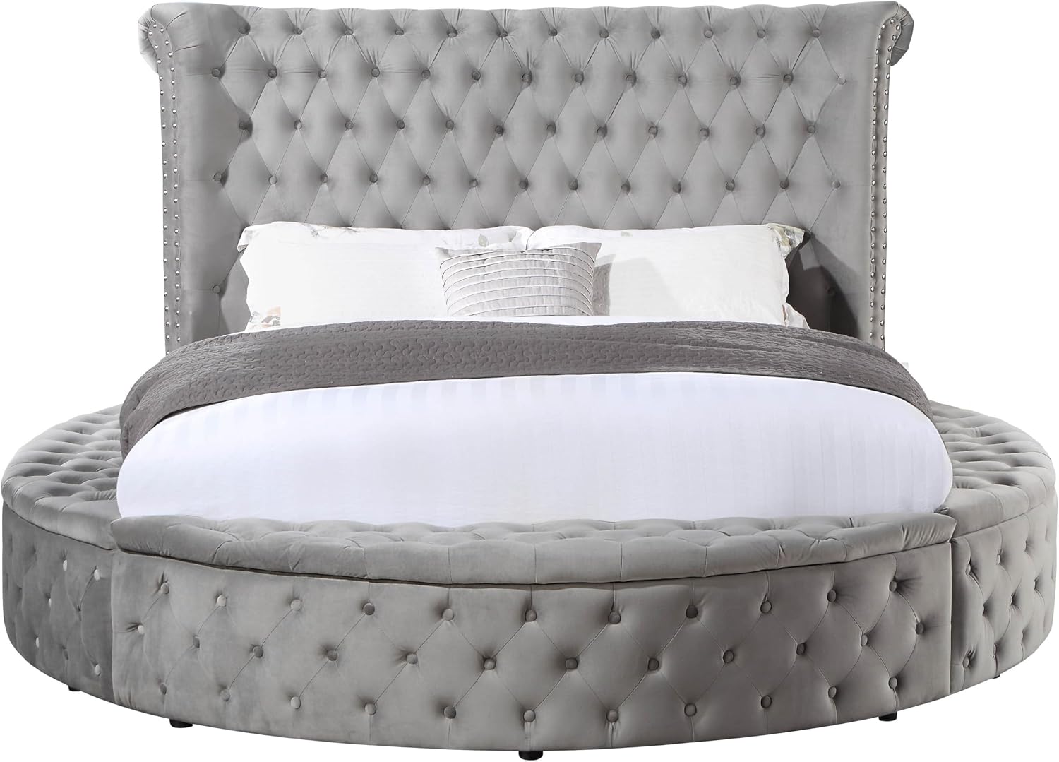 Acme Gaiva Queen Bed with Storage in Gray Velvet