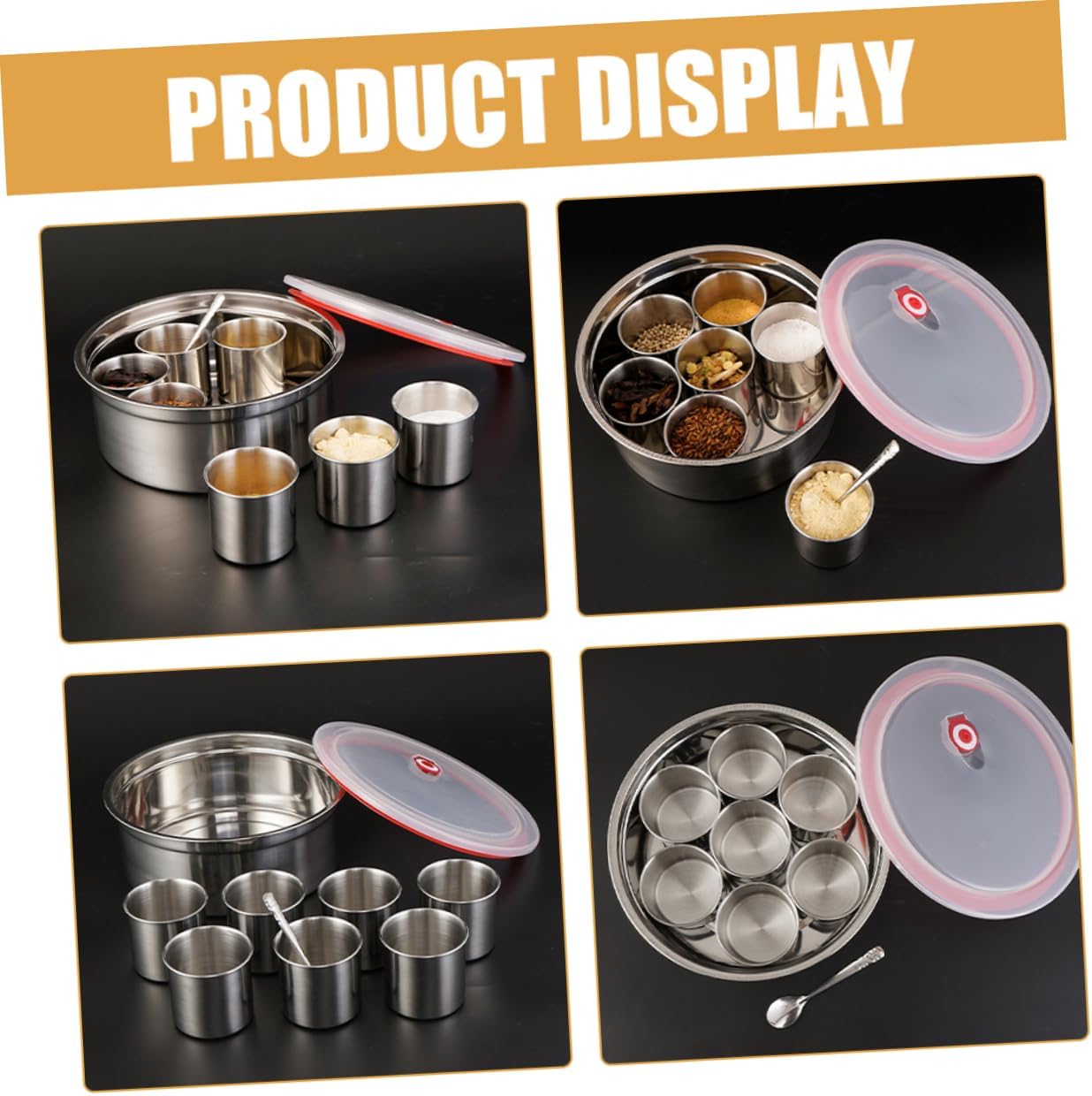 1set Stainless Steel Spice Box Multi-functional Condiment Container for Home Kitchen Easy Storage Seasoning Canister Cover for and Pepper