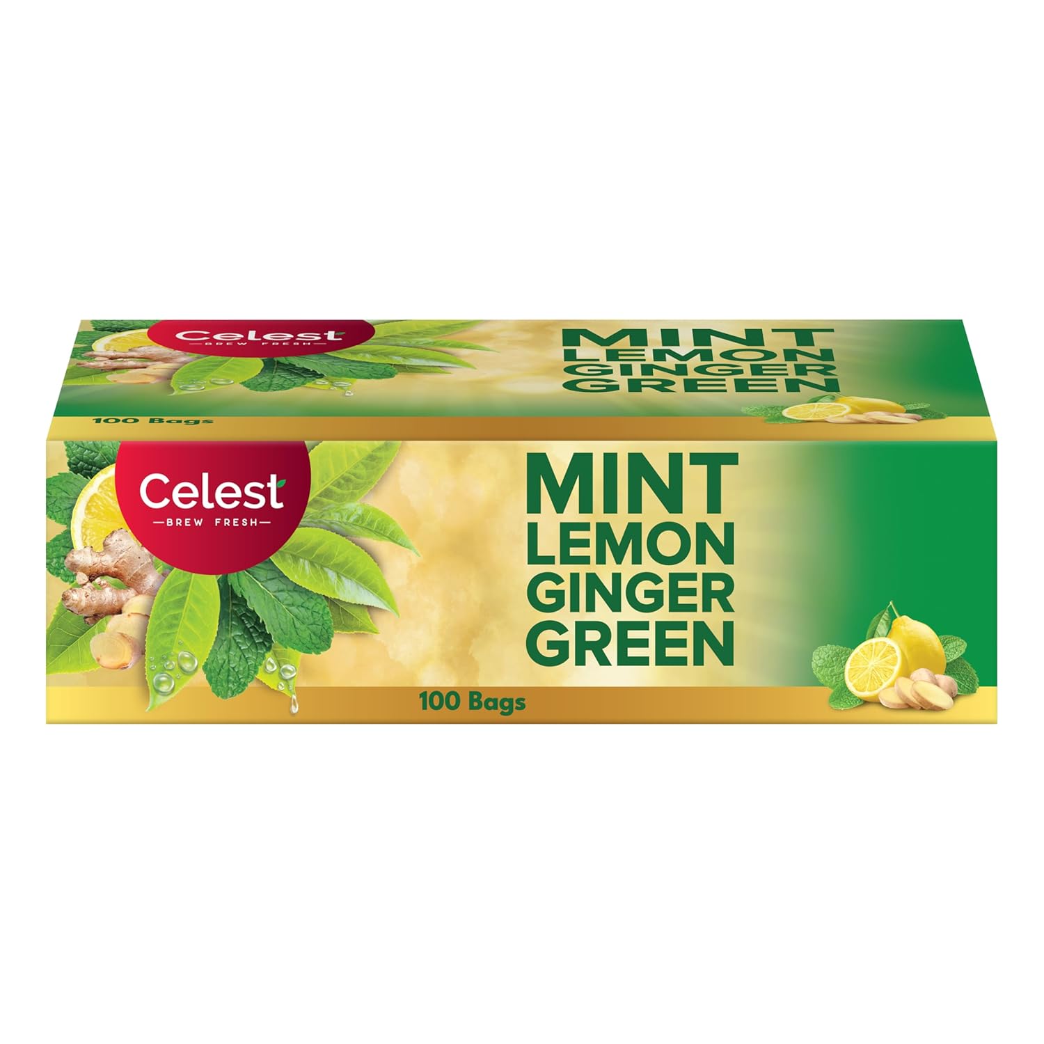 Celest Green Tea 100 Bags – Ginger, Mint & Lemon | Green Tea Bags 100 pcs | Diwali Gift