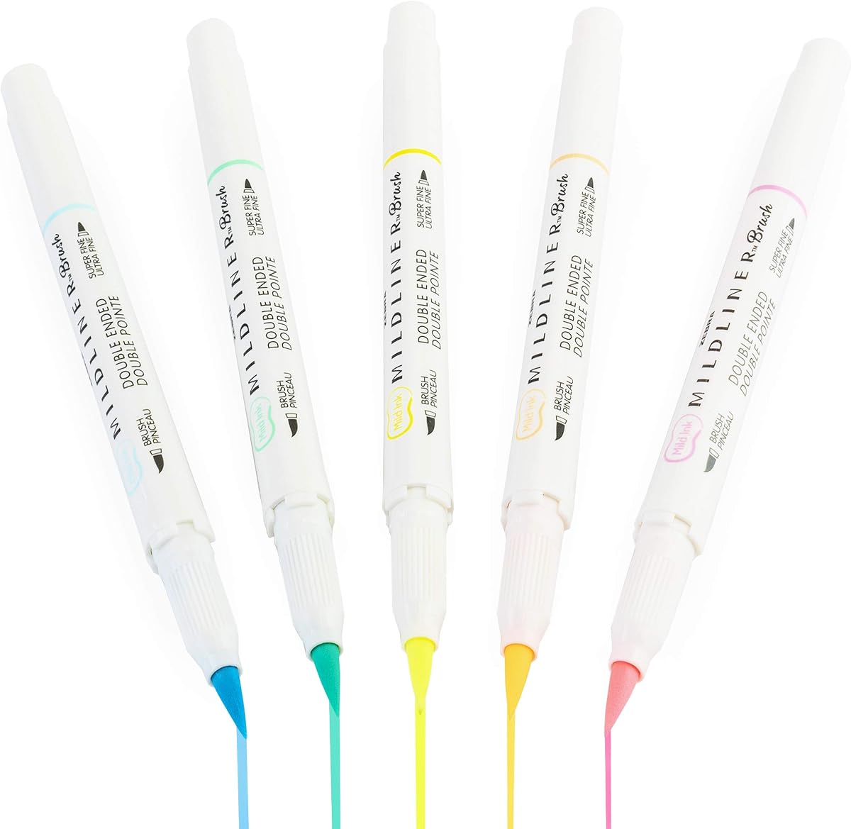 Zebra Mildliner Brush Highlighter Pen - Punta de pincel y marcador - Doble punta - Juego fluorescente de 5 en billetera