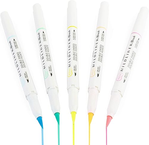 Zebra Mildliner - Rotulador de pincel y rotulador, doble extremo, juego fluorescente de 5 pulgadas, cartera